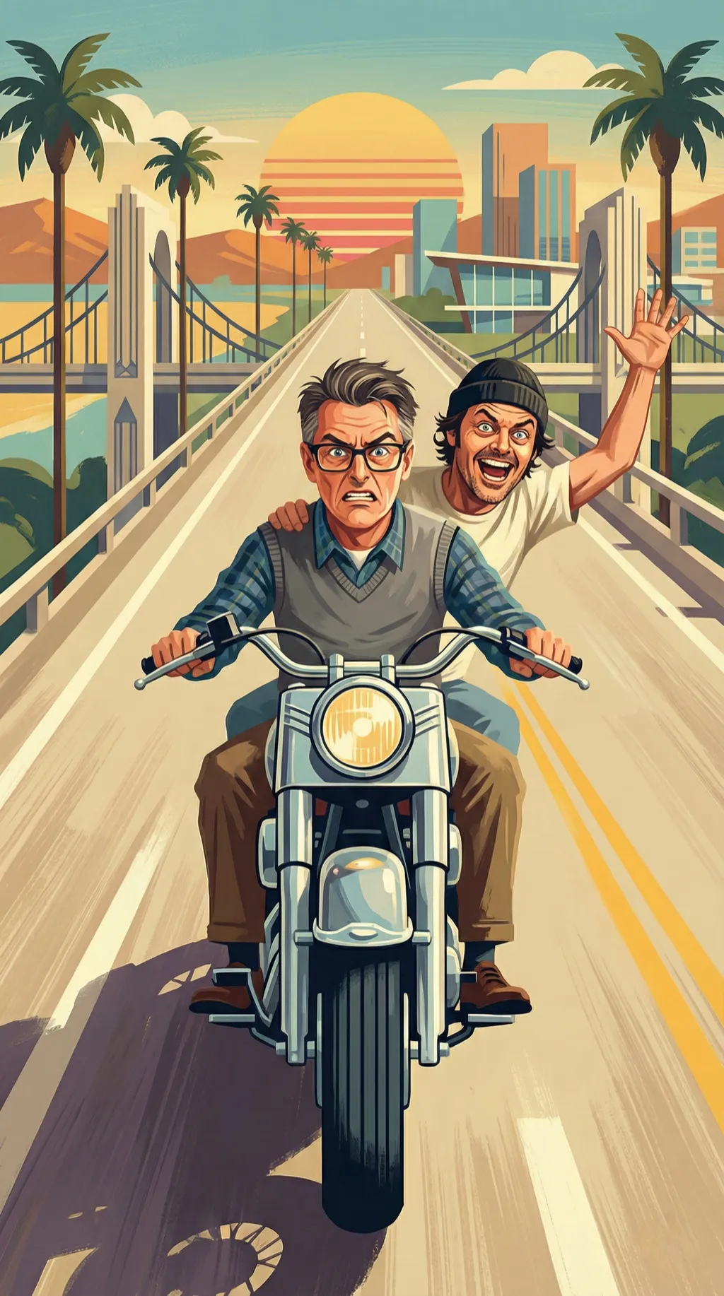 Charlie on a motorcycle, channeling more Kesey than Pirsig