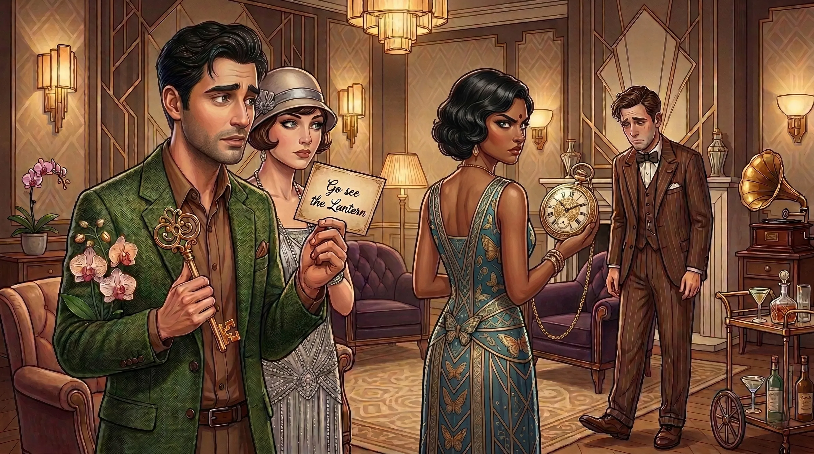 An Algerian man hold up a beautifully written but useless sign for a woman to read, and an Indian woman annoyed looks at her pocketwatch while a man waits for her to answer him