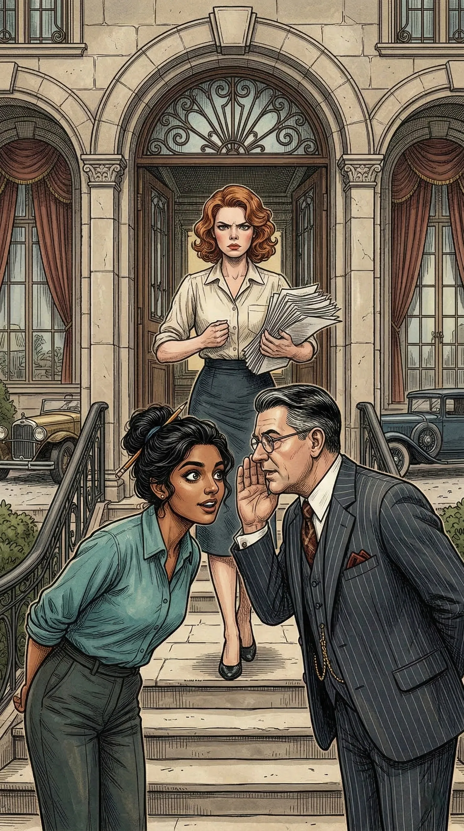 The Estate's residents whisper conspiratorially while Friday looks on in dismay